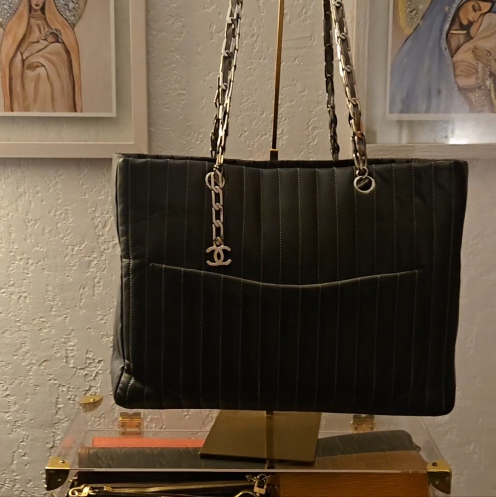 Chanel Lambskin Mademoiselle Chevron Jumbo Tote.